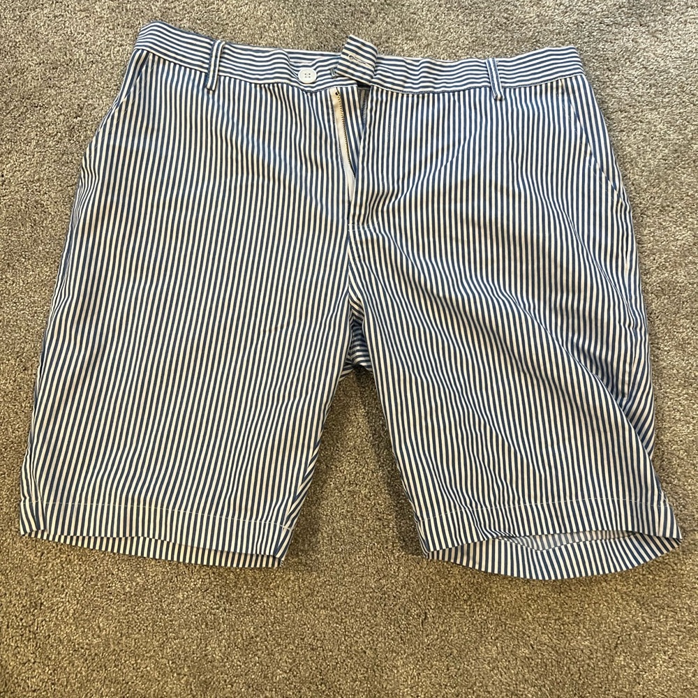 Men’s shorts, “Allegra K” waist 36, blue and white stripes.